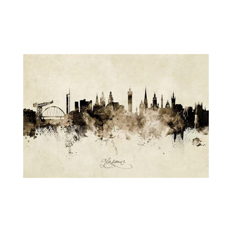 Glasgow Scotland Skyline by Michael Tompsett - Wrapped Canvas Painting, 20.32 cm H x 30.48 cm W