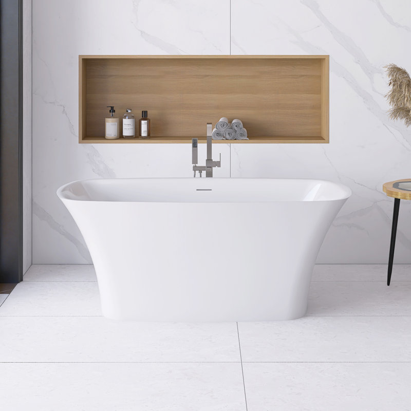 67 po X 31 po Baignoire de trempage autoportante en acrylique blanc brillant