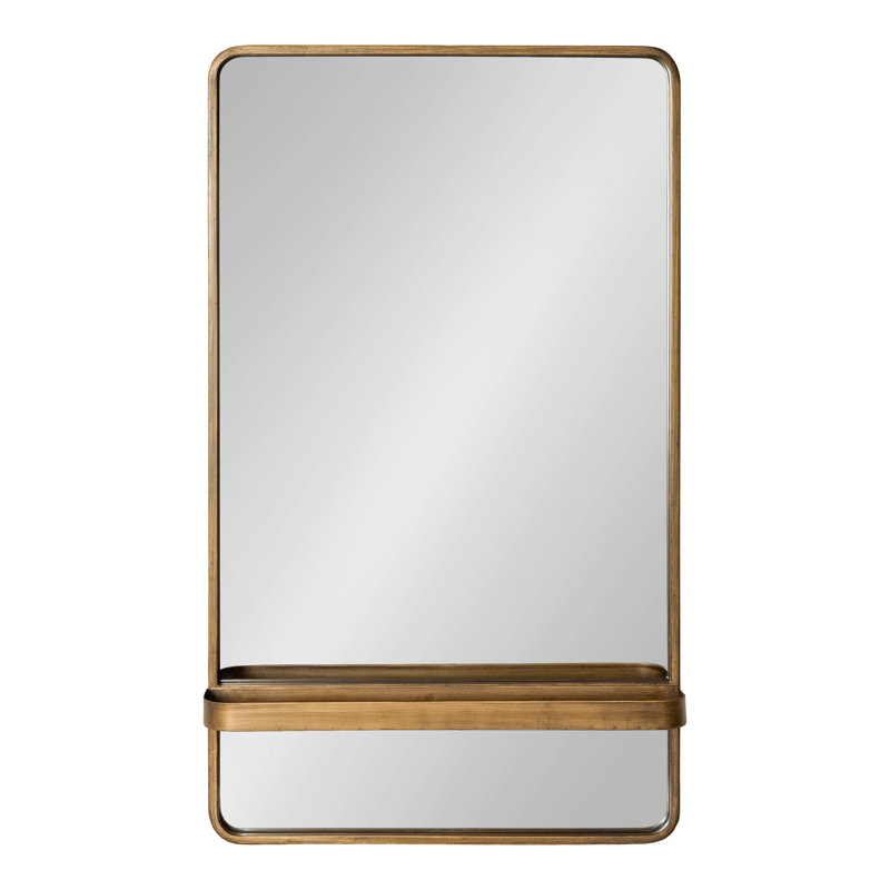 Shoults Metal Rectangle Mirror with Shelves, Gold