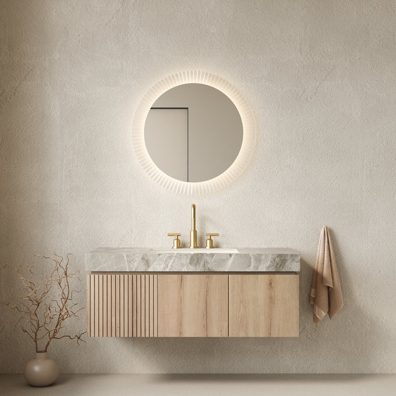 Meuble-lavabo flottant gris clair 48 po, Chêne blanc, Gris clair, Espacé