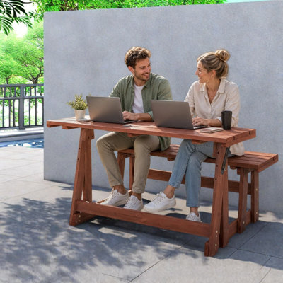 Ensembles de salle à manger convertibles pour patio, banc de jardin compact en bois massif