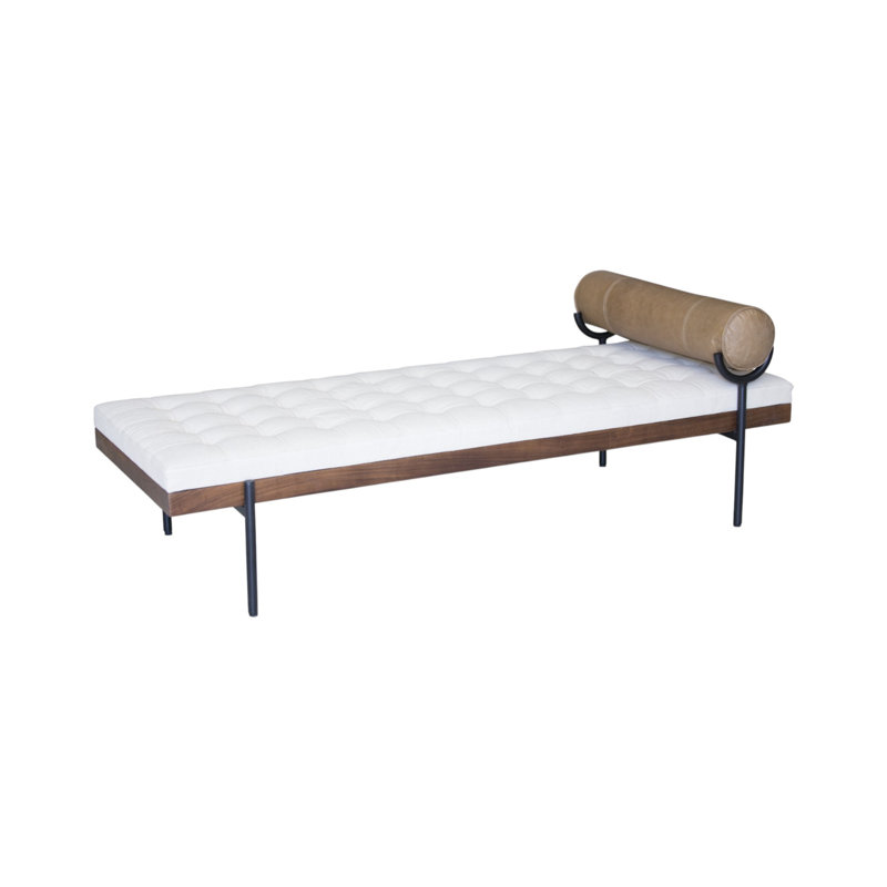 Banc rembourré en bois de coton et en métal touffeté brun ivoire et noir de 72 pouces avec coussin Gracie Mills