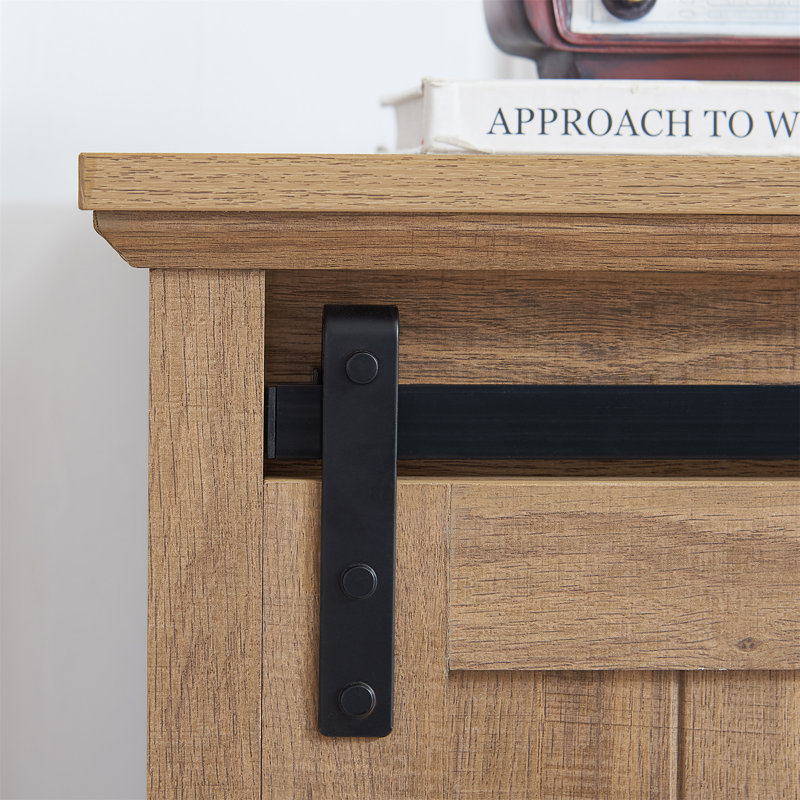 Farmhouse Accent Chest With Sliding Barn Door And 5 Drawers, White - Rustic Charm And Practical Storage, Oak