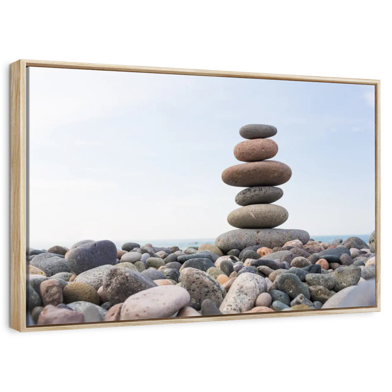 Seaside Stone Stack, Floating Frame Natural Wood, 31" X 21"