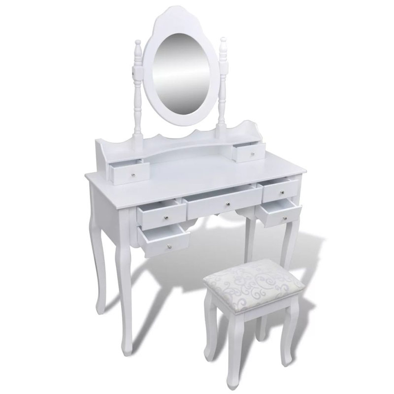 Ensemble coiffeuse avec tabouret et miroir Foster