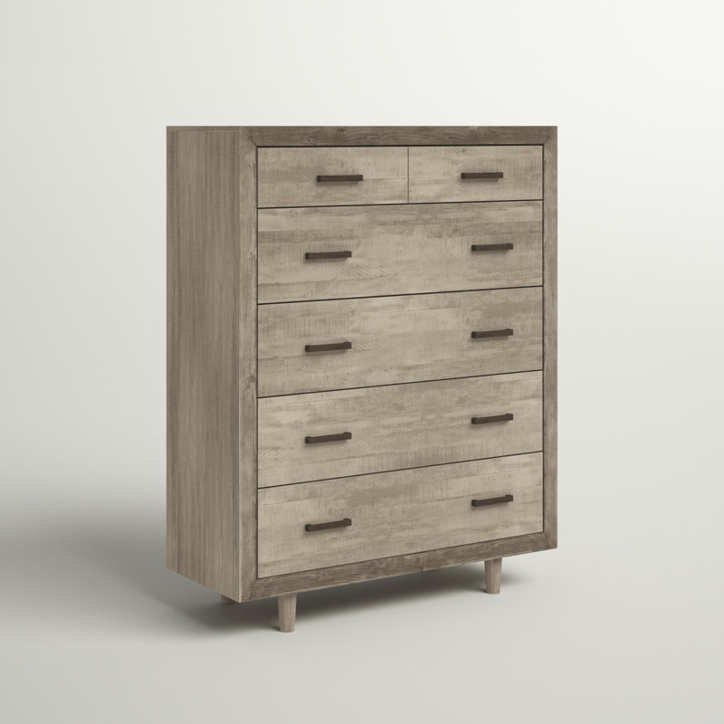 Commode en bois massif 6 tiroirs Peloquin, Gris