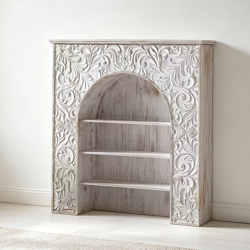 Retro White Solid Wood Freestanding Fireplace