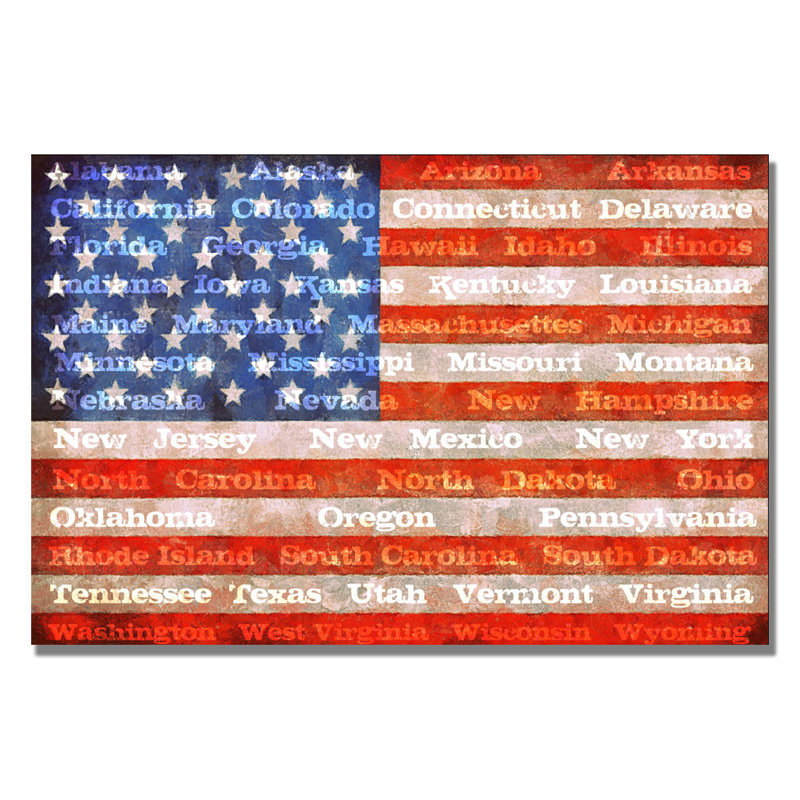 American Flag with States Canvas Art Print, 32" x 22"