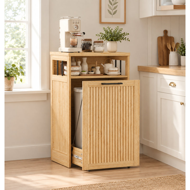 13-Gal Pull-Out Trash Cabinet with Fluted Front, Natural Oak