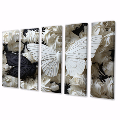 Ensemble de 5 décorations murales papillons noirs et blancs I - Insectes et insectes
