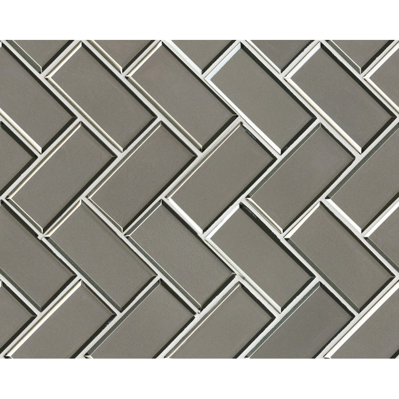 Rivella Herringbone 11 in. x 14 in. Glossy Glass Mosaic Wall Tile, Kavik