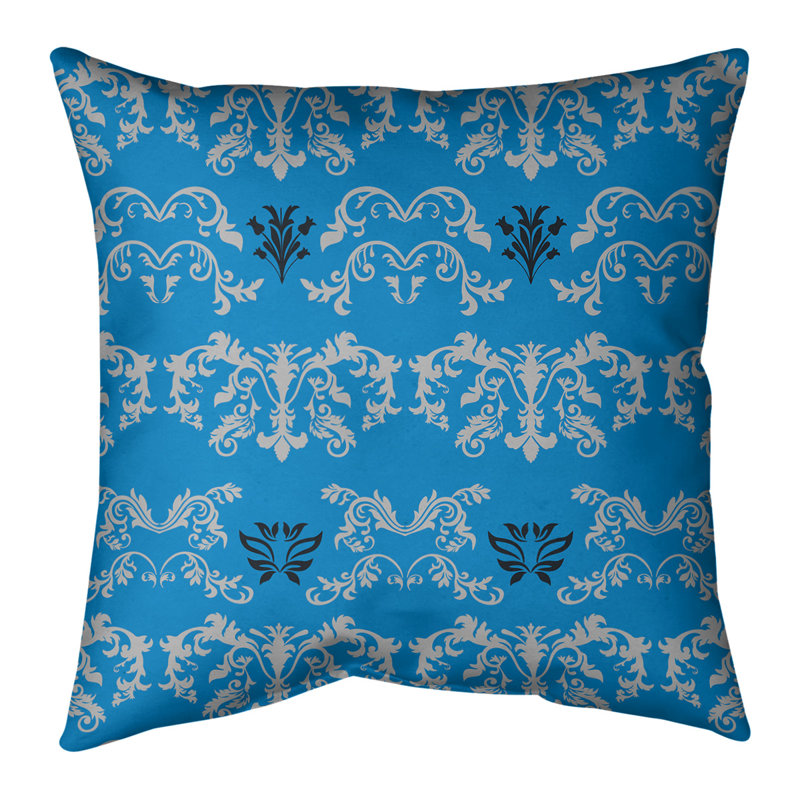 Damask Throw Pillow, Silver/Carolina Blue/Black, 36" x 36"
