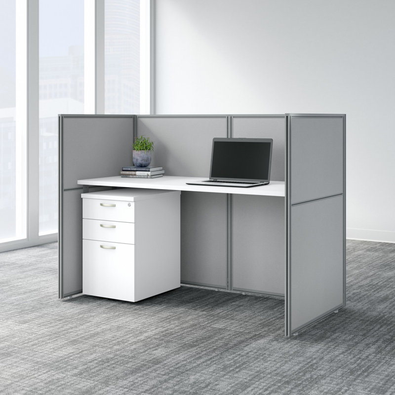 Easy Office Rectangle 1 Person Benching Workstation with Cable Management, Pure White