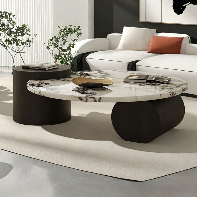 Marble Coffee Table with Unique Design, 13.77" H x 43.3" L x 39.37" W