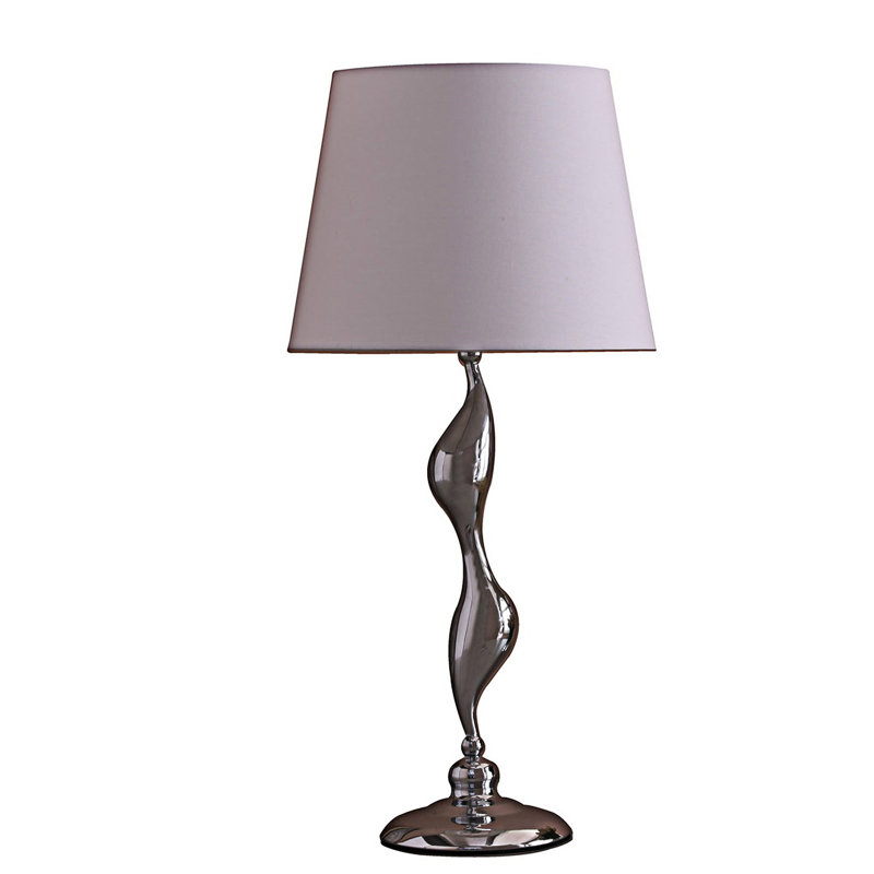 Lampe de table élégante en chrome argent et lin blanc