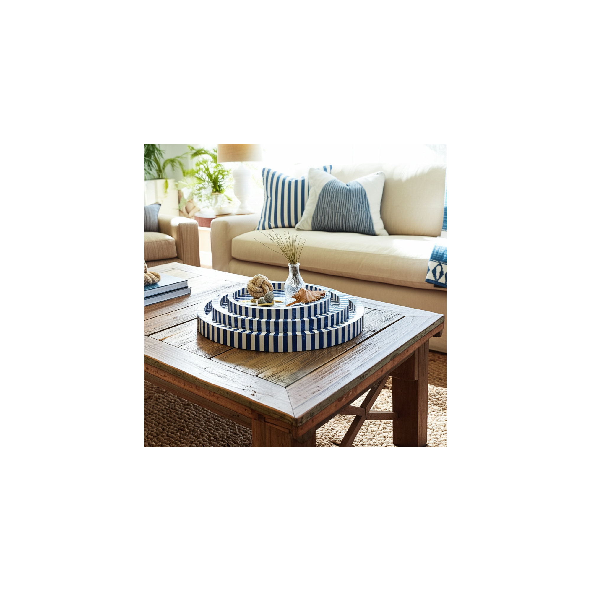 Sagebrook Home Vivie Resin Set of 3 Round Trays in Chic Blue, Perfect for Organizing and Entertaining - 12/14/16" Sizes