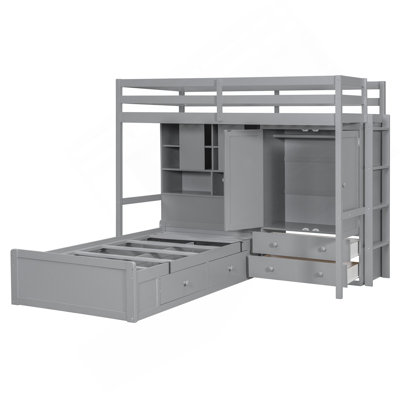  Lit superposé avec tiroirs, garde-robe, tablettes de rangement et lit hydraulique