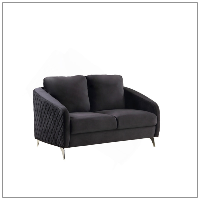 Causeuse Sofia 55 pouces en velours noir moderne avec coutures en losanges et pieds chromés Sofia, Noir