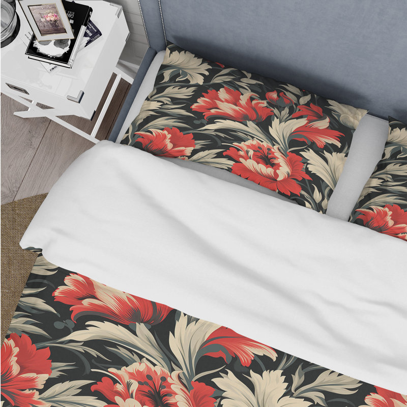 Red And Beige Victorian Ikat Legacy Flowers - Ensemble de housse de couette Ikat