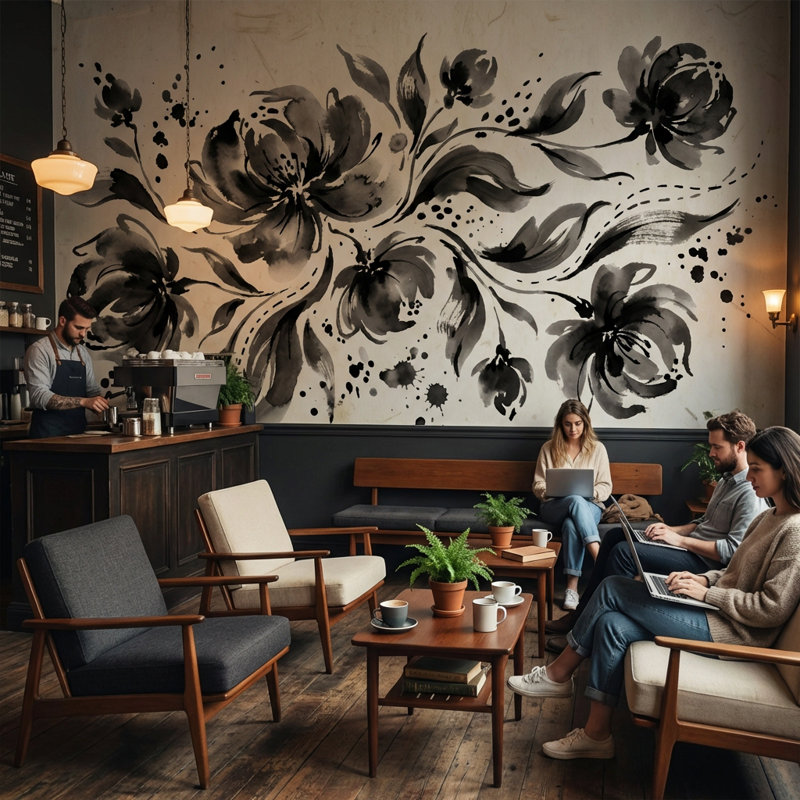 Adhésif mural floral, 100 po x 96 po, Non tissé non collé