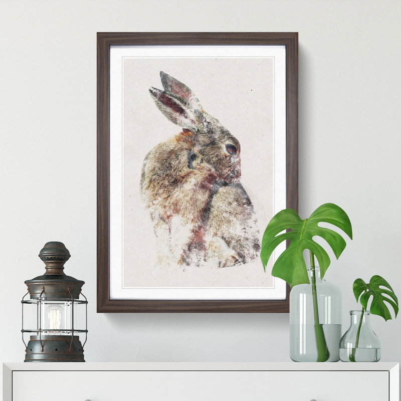 Brown Rabbit - Framed Print, 87cm H x 62cm W x 2cm D, Walnut Framed