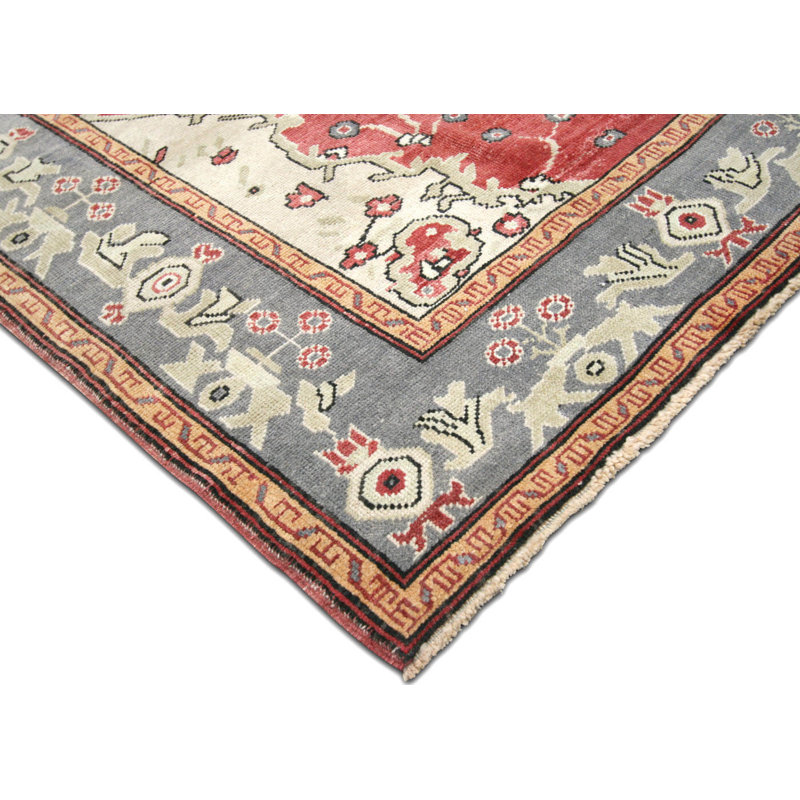 One-of-a-Kind Hand-Knotted 1960s 5'4" x 11'2" Runner Wool Area Rug in Red/Gray/Beige
