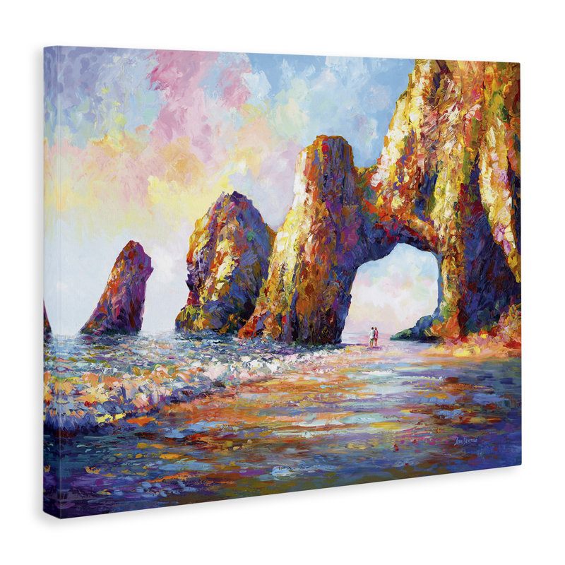 «Couple Strolling Beach Arch» par Leon Devenice, H 16 po x l 20 po