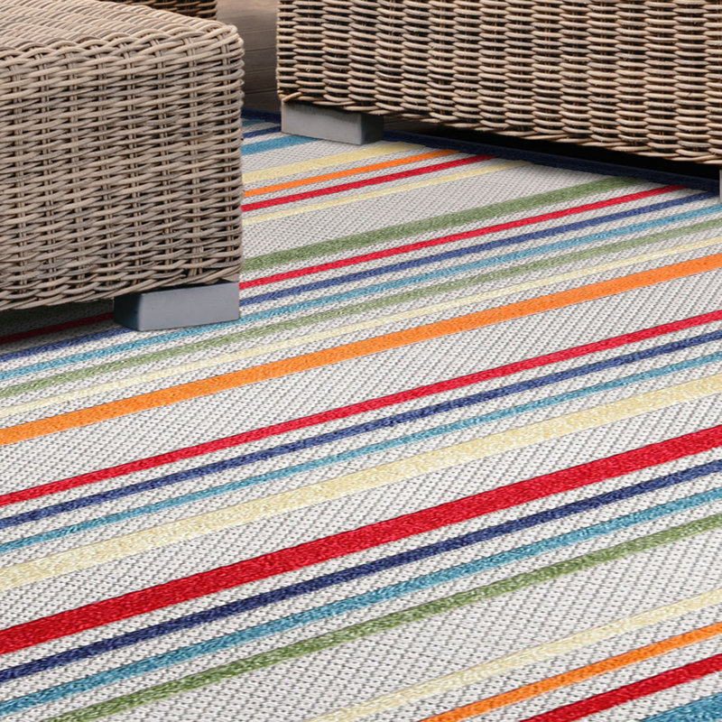 Ebern Designs Coastal Stripe Geometric Modern Indoor Outdoor Area Rug ...