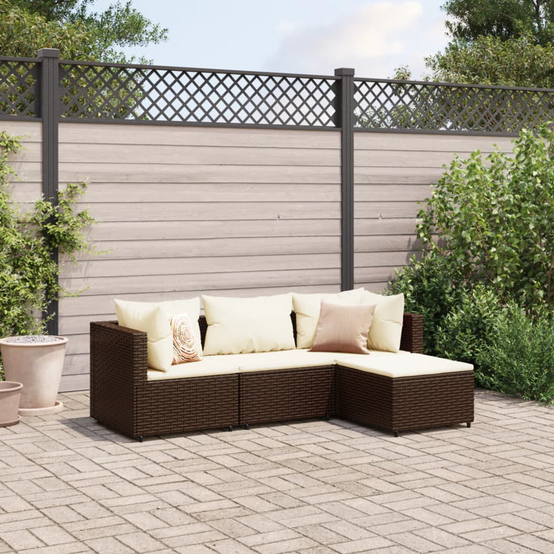 Ensemble de salon de patio en rotin avec coussins Ebern Designs, Brun, Rouge cannelle, 3