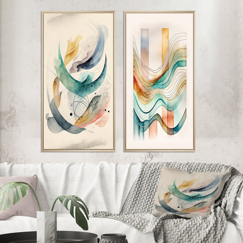 «Soft Minimalist Abstract», 2 pièces sur toile, H 40 po x l 40 po, Encadrement brun