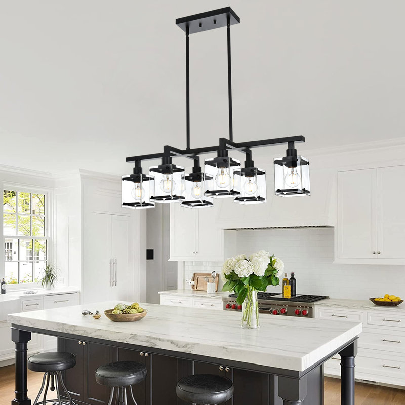 Luminaire suspendu pour îlot de cuisine noir mat à 6 lumières Delphin