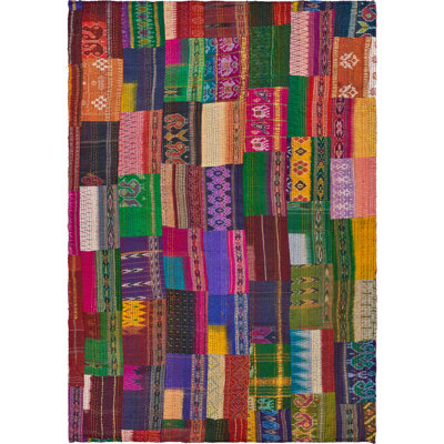 70" X 50" Blue and Green Kantha Silk Patchwork Throw Blanket with Embroidery