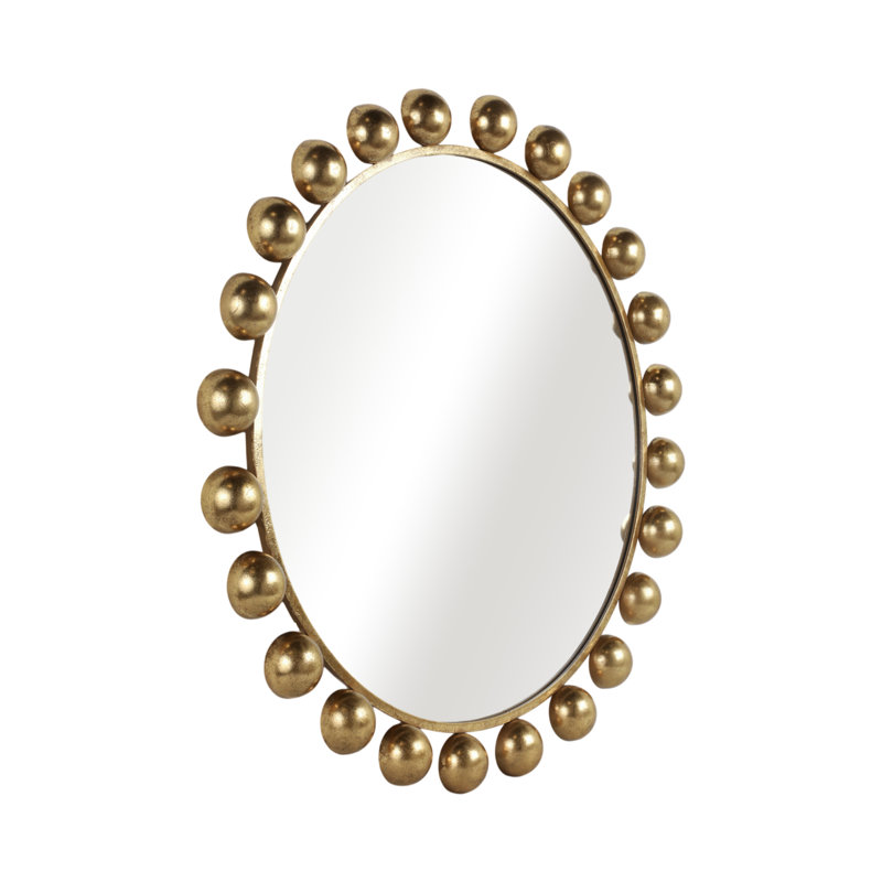 Glam Round Gold Beaded Framed Wall Mirror, 42"