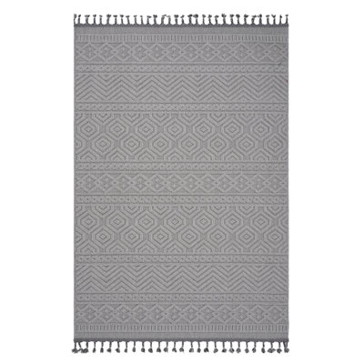 Tapis intérieur / extérieur blanc à motif géométrique