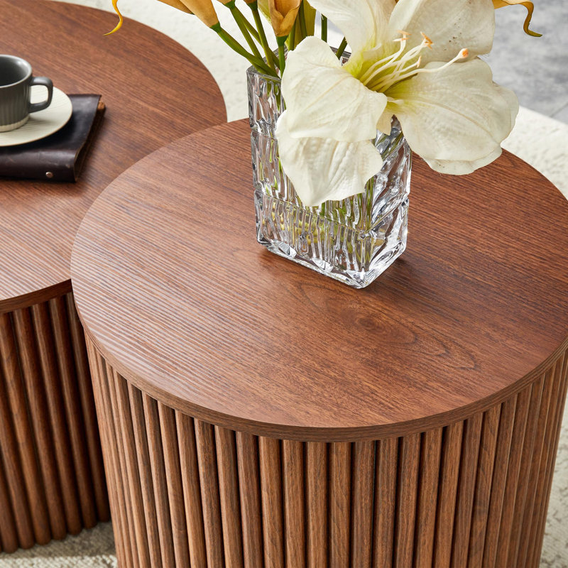 Roman Column Nesting Coffee Tables, 2-Piece Set with Built-in Storage, Walnut Grain Finish, Walnut