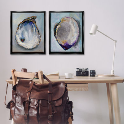 Open Oyster Clam Shell 2 PC Black Framed Floater Canvas Set by Jeanette Vertentes