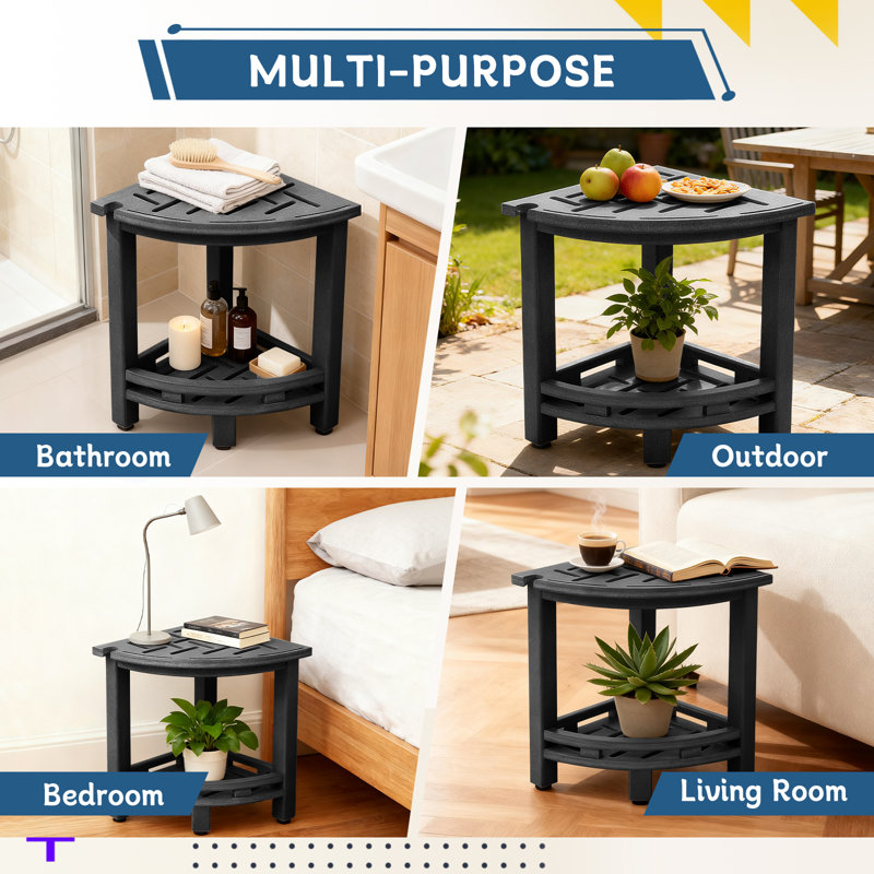 Hdpe Shower Bench For Inside Shower, Poly Corner Shower Stool For Shaving Legs, Heavy Duty 350lbs Shower Seat With Storage Shelf, Waterproof Shower Foot Rest Shower Chair For Bathroom Indoor Outdoor Use