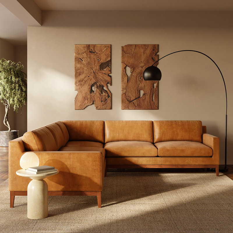 Canapé modulaire en cuir italien pleine fleur 116 po Zyon, Tanné