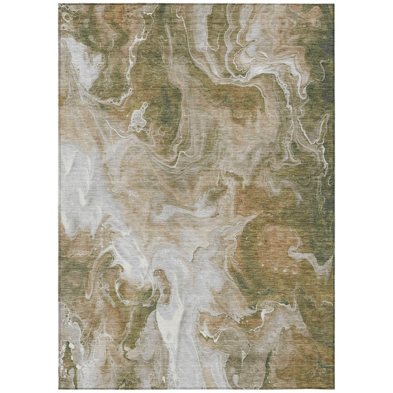 Tapis d'extérieur lavable abstrait brun et ivoire 5 pi x 8 pi