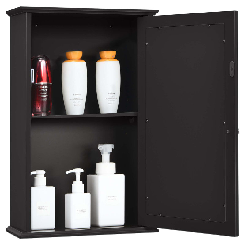 Aashish 13.5'' W 21'' H Wall Mounted Required Framed Medicine Cabinet Mirror Fixed, Brown