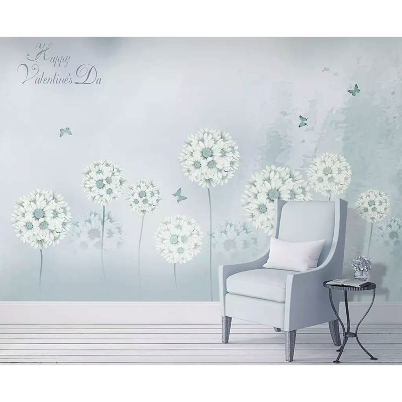 Papier peint amovible classique floral avec fleurs de pissenlit et aquarelle, L 98,04 po x l 150 po