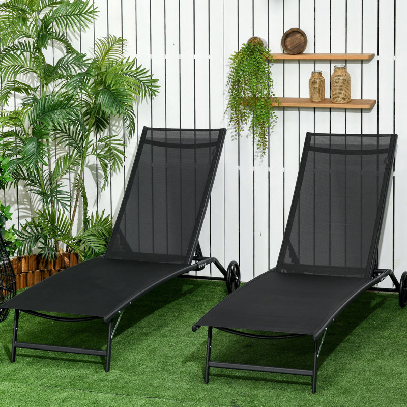 Chaise longue d'extérieur, avec roulettes et chaises de jardin à positions ajustables, pliante, structure en acier robuste, pour patio, plage, cour, H 38,25 po