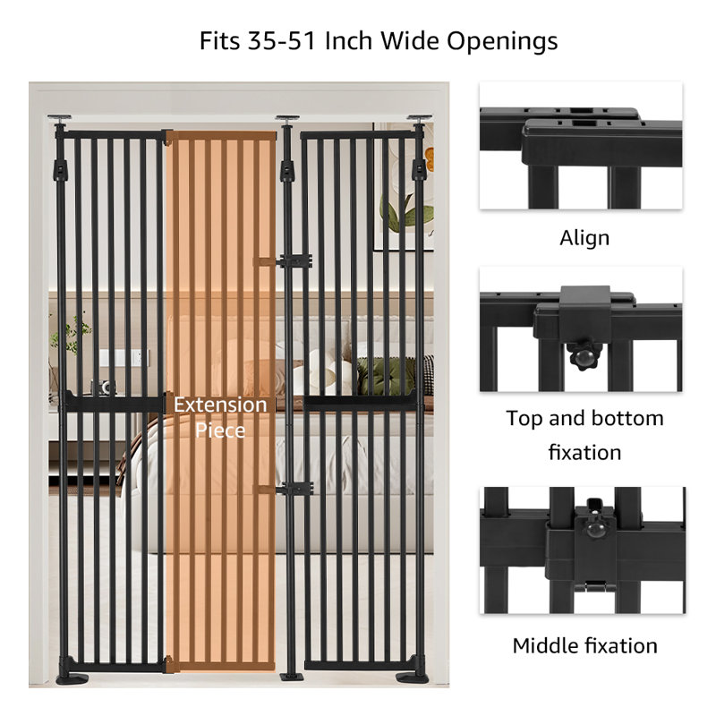 Steel Pressure Mounted Pet Gate, 248.9cm (218.4cm) H x 129.5cm(88.9cm) W x 2.8cm D