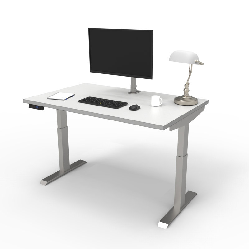 Skyscraper Electric Height Adjustable Standing Desk, Dual Motor and Digital Control with Memory, 48x30, White Top with Brushed Silver Frame