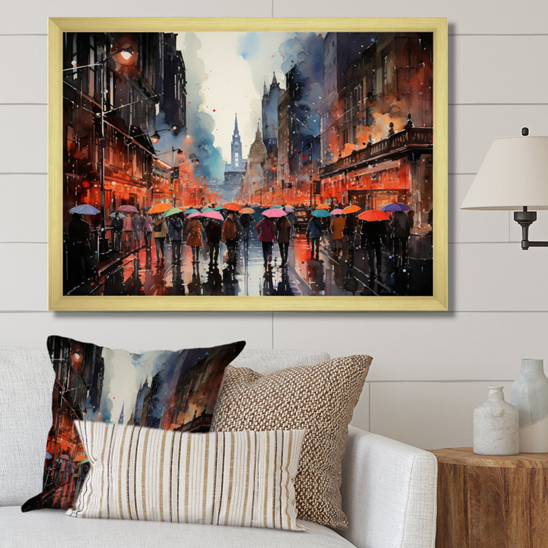 Protestations d'art hongkongais II - paysages urbains, H 30 po x l 40 po x P 1,5 po, Encadrement doré