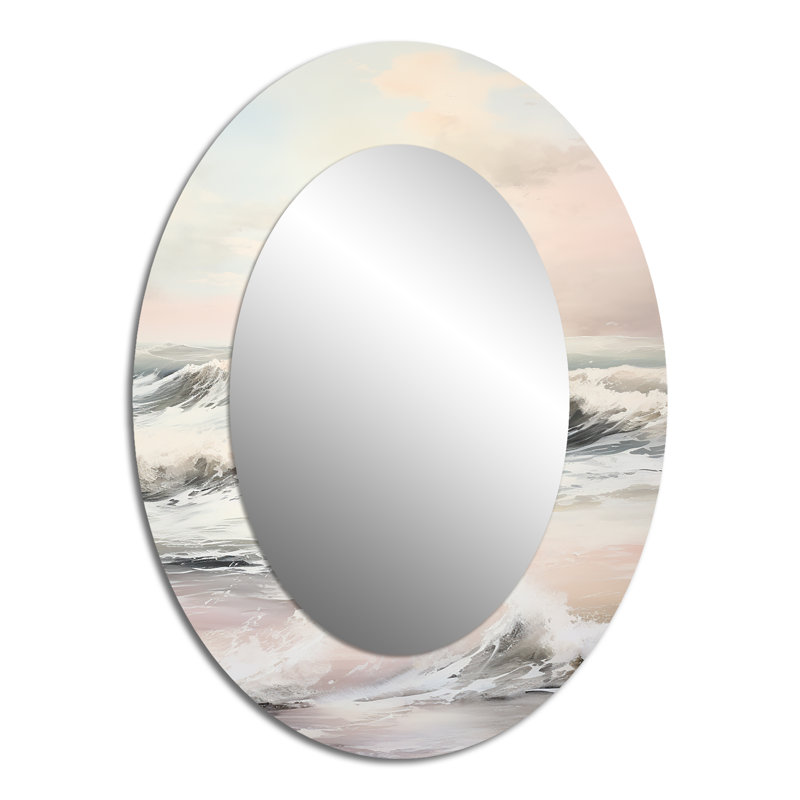 Beige Pink Minimalism Tranquil Whispers I - Modern Oval Wall Mirror, 40" x 30"