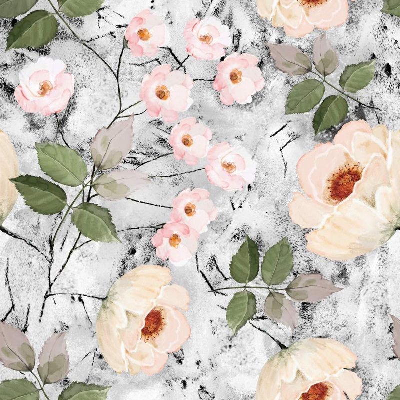 Red Barrel Studio® 93032 - Papier peint adhésif auto-adhésif à motif floral en vinyle autocollant gris / noir / rose 17,7 po x 9,8 pi