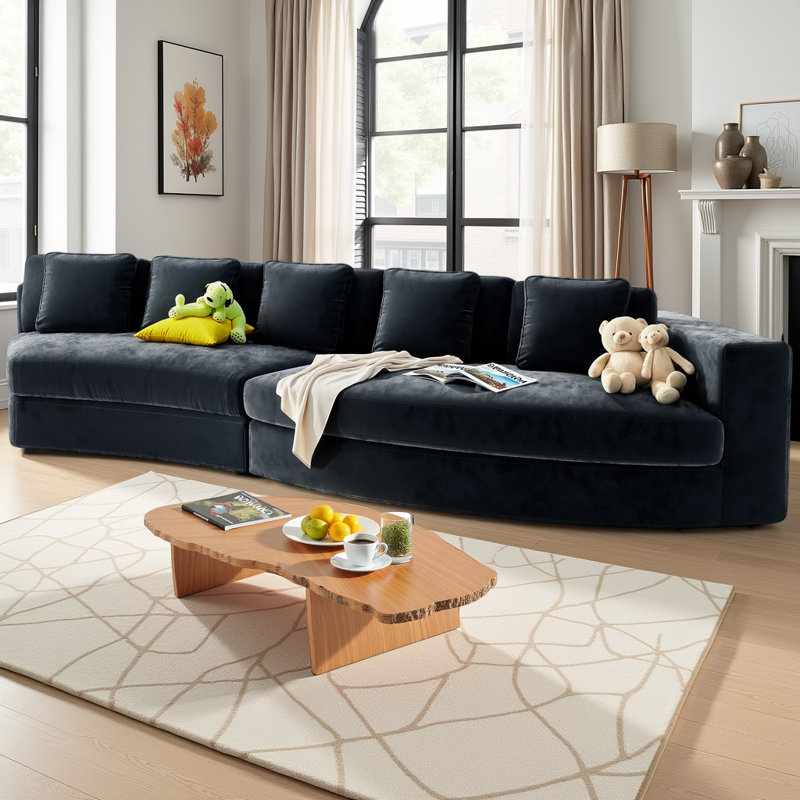 115.7" Chenille Modular Sectional Sofa - 2-Piece Curved Design with 5 Pillows, No Assembly Required, Free-Form Ergonomic Shape