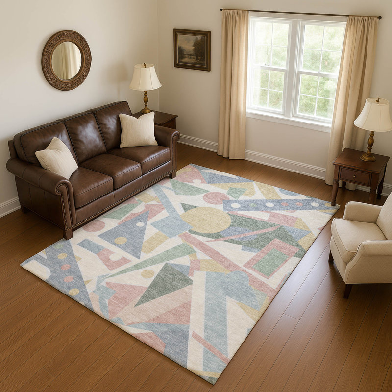 Tapis géométrique de qualité supérieure lavable à la machine Mehara AMF1693, Rectangle 10 pi x 14 pi