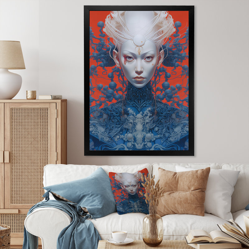 Personnage féminin féminin - reproduction sur toile, H 32 po x l 16 po x P 1 po, Cadre simple noir